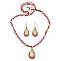 Red and White Thread Necklace with Earrings