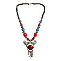 Red and Blue Bead Necklace with Designer Pendant