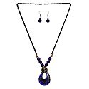 Black with Purple Beaded Tibetan Necklace and Earrings