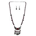 Maroon with Silver Beaded Tibetan Necklace and Earrings