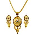 Gold Plated Chain with lacquered Pendant and Earrings