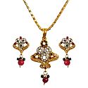 Multicolor Stone Studded Pendant with Chain and Earrings