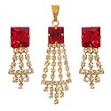 Red and White Faux Zirconia Pendant and Earrings