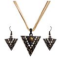 Triangle Shaped Pendant with White Cord and Earrings