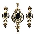 Black and White Stone Studded Pendant and Earrings