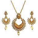 Stone Studded Golden Pendant with Chain and Earrings
