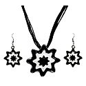 Black and White Metal Flower Pendant with Earrings