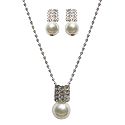 White Stone Studded Bead Pendant with Chain and Earrings