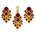 Red Stone Studded Pendant and Earrings