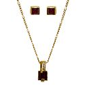 Red Stone Square Shaped Pendant with Chain and Earrings