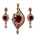 Red and White Stone Studded Pendant with Earrings