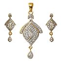 Faux White Zirconia with Gold Plated Pendant and Earrings