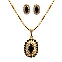 Black Stone Studded Pendant with Chain and Earrings