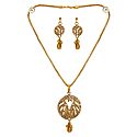 Golden Yellow Stone Studded Pendant with Chain and Earrings