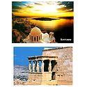 Santorini Sunset and The Caryatids, Acropolis, Athens, Greece - Set of 2 Postcards
