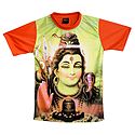 Printed Shiva Family on Mens Synthetic T-Shirt