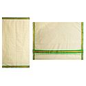 White Kerala Cotton Saree with Green Check and Border