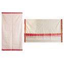 White Kerala Cotton Saree with Pink Check and Border