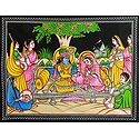 Radha Krishna with Gopinis - Sequin work on Painted Cotton Cloth - Unframed