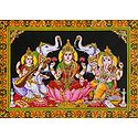 Lakshmi, Saraswati and Ganesha - Cloth Print with Sequin Work