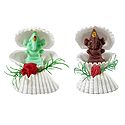 Set of 2 Green and Brown Ganesha in Shell
