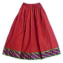 Red Cotton Long Skirt with Multicolor Border