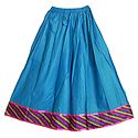 Cyan Blue Cotton Long Skirt with Multicolor Border