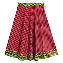 Black Print on Red Cotton Long Skirt with Green Border