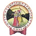 Radha Krishna Painting on Marble Plate - Showpiece