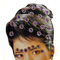 Golden and Purple Color Stone Studded Stick-on Hair, Forehead and Ear Decoration for Brides (Can Be used on Other Parts of the Body)