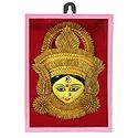 Clay Durga Face Decorated with Paddy - Encased in Glass - Wall Hanging