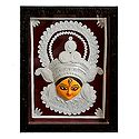 Clay Durga Face Decorated with Sholapith - Encased in Glass - Wall Hanging