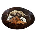 Elephants Playing under Tree - Inlaid Wood Wall Hanging