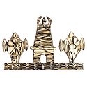 Temple and Conch Shaped Wooden Key Rack with Three Hooks - Wall Hanging
