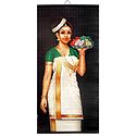 Lady with Puja Thali - Painting on Woven Bamboo Strands - Wall Hanging