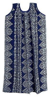 Dark Blue with White Batik Print Sleeveless Cotton Maxi Night Gown