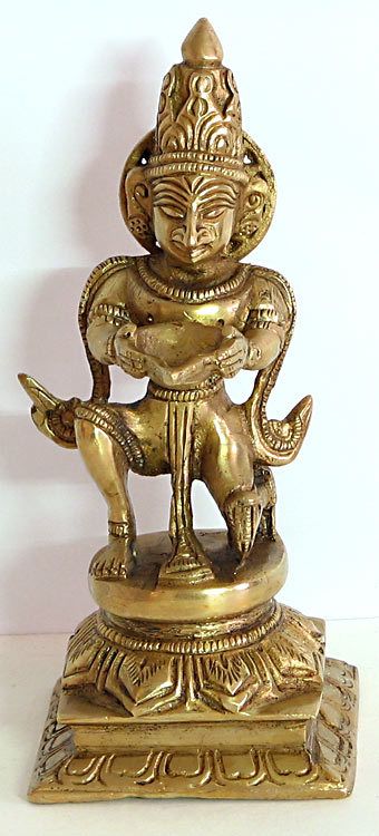 Religious Home Decor Brass Puja Diya Lamp Bronze and Gold Finish Small Brass Decor Hindu Deity Garuda Holding Diya Oil Lamp Statue