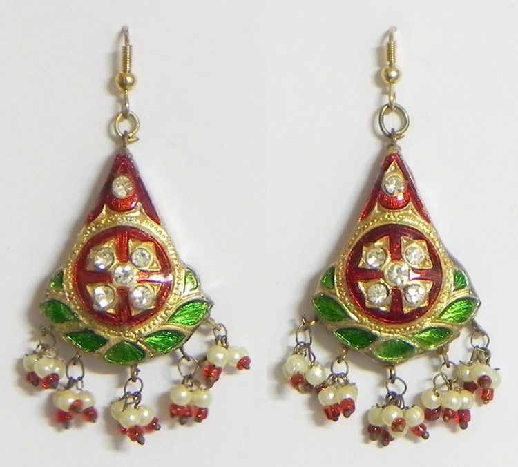 Vintage style red flower golden earrings at 1600  Azilaa