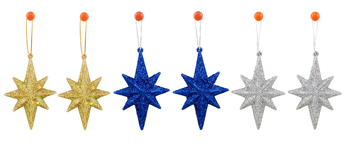 6 Thermocol Glitter Stars for Christmas Tree Decoration