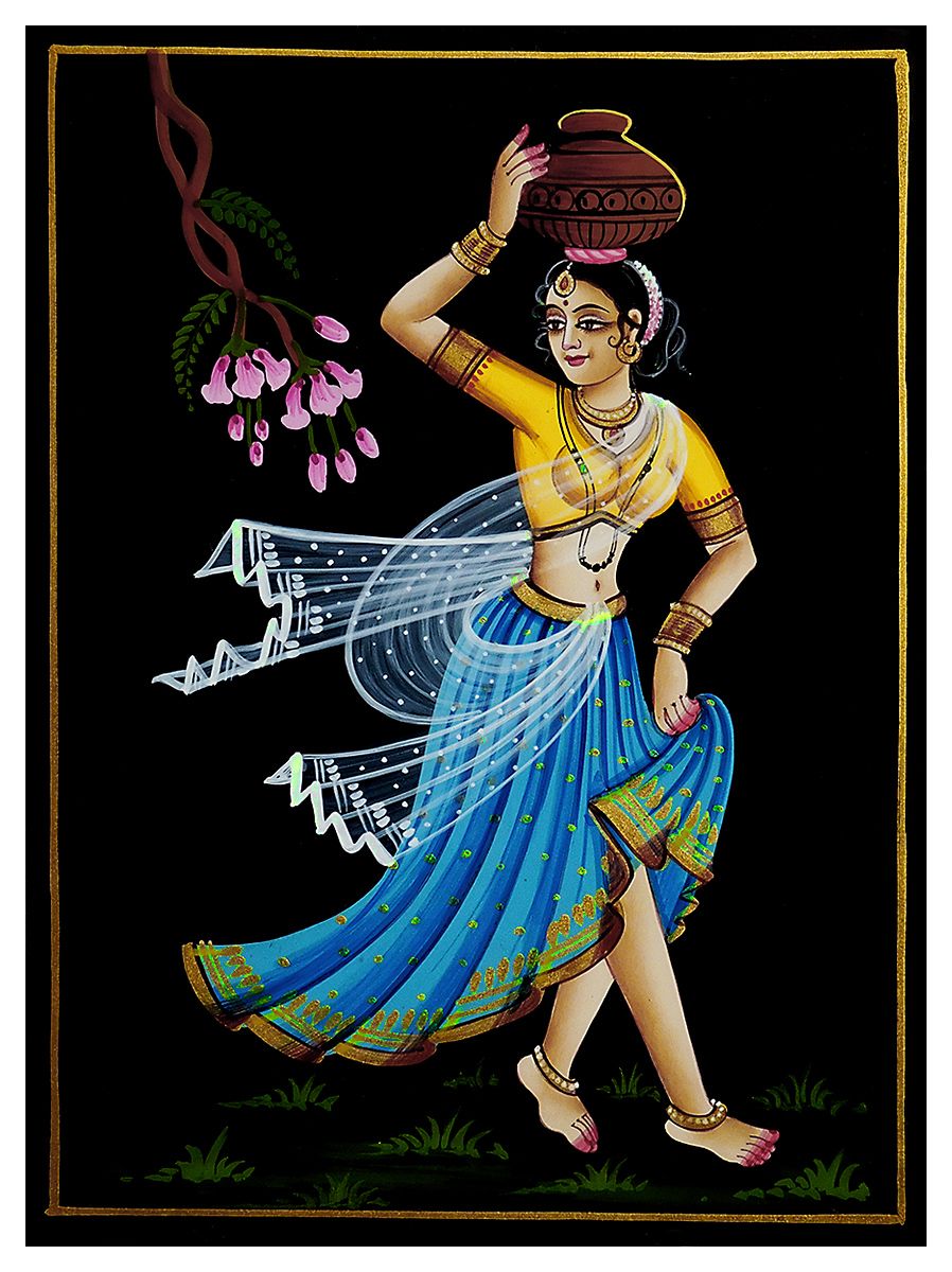 Woman with Pot - Nirmal Painting on Wood