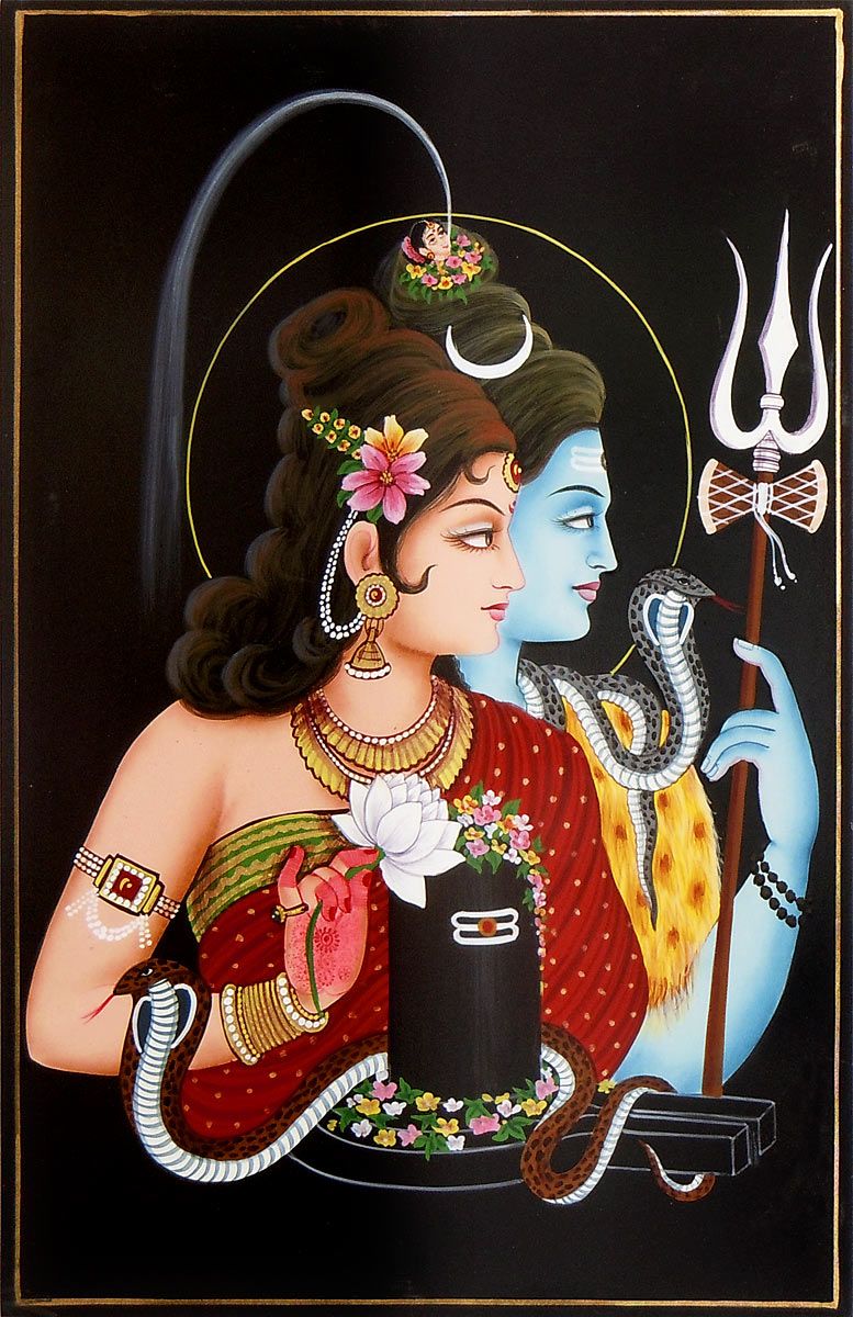 Shiva Parvati - Nirmal Painting on Hardboard - 17 x 11 inches