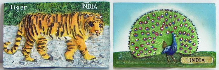 National Animal Tiger and National Bird Peacock of India - Set of Two  Magnets