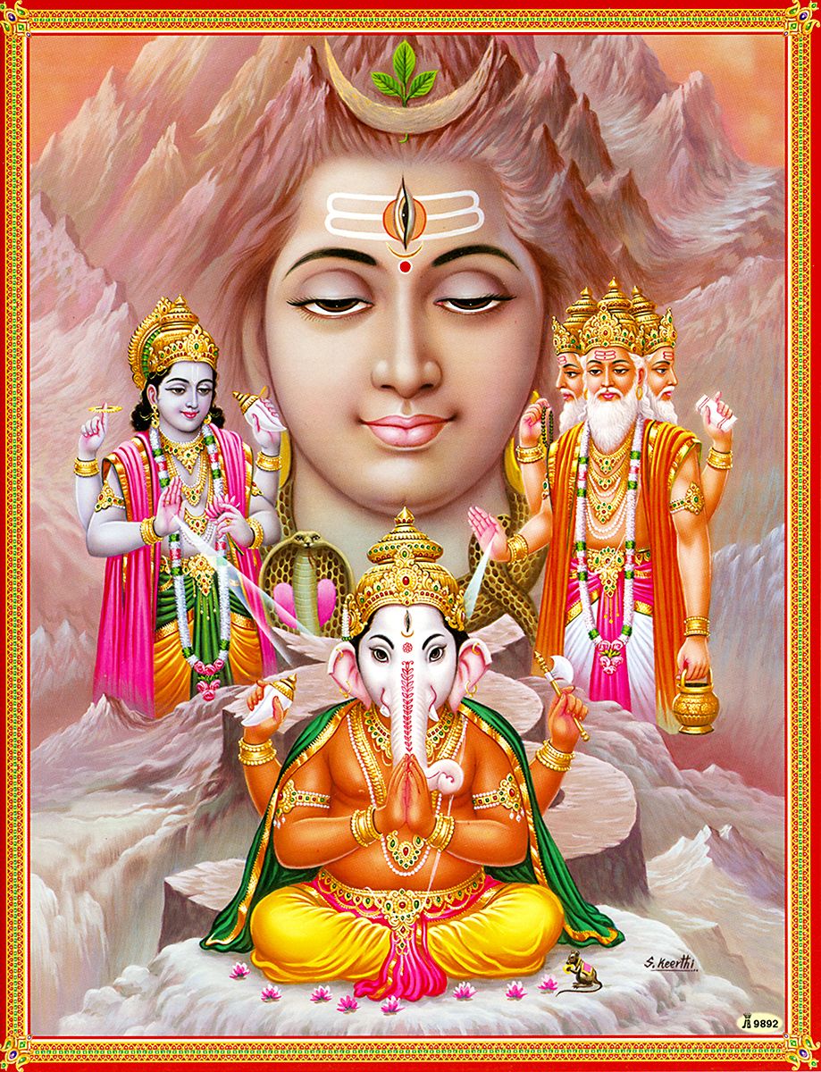 Brahma, Vishnu Shiva and Ganesha - Poster