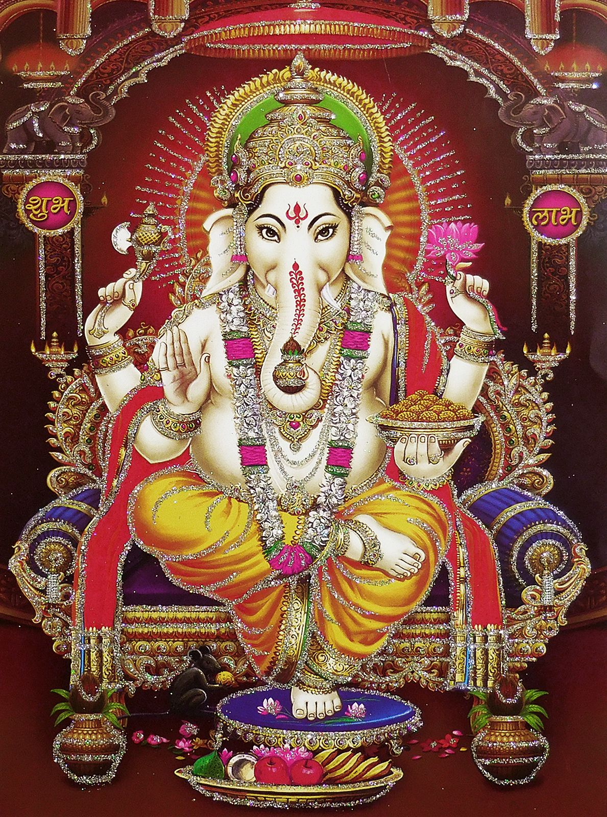 Lord Ganesha Sitting on Throne - Glitter Poster