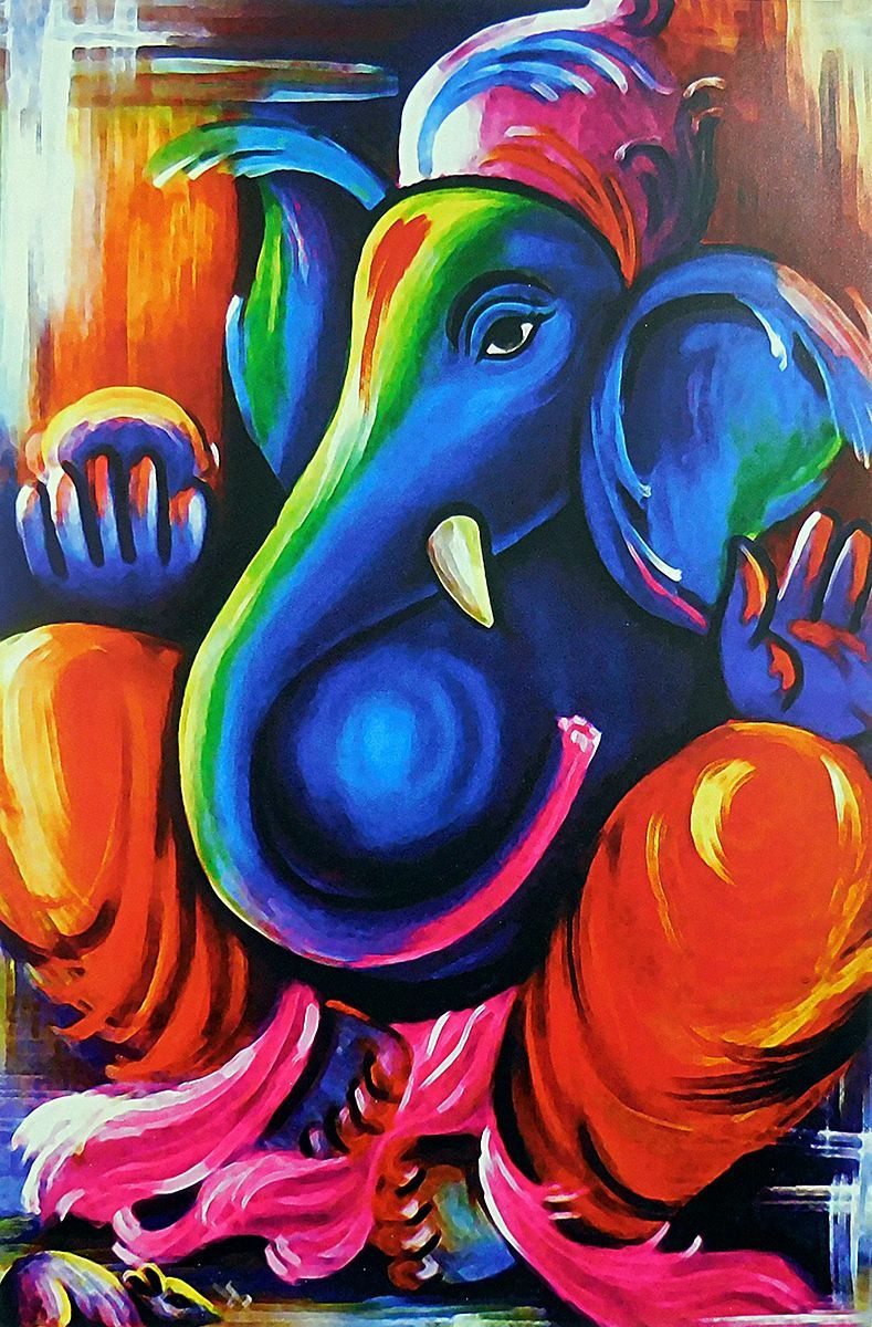 Colour painting of God Ganesha Greeting Card by Vivek Pasi