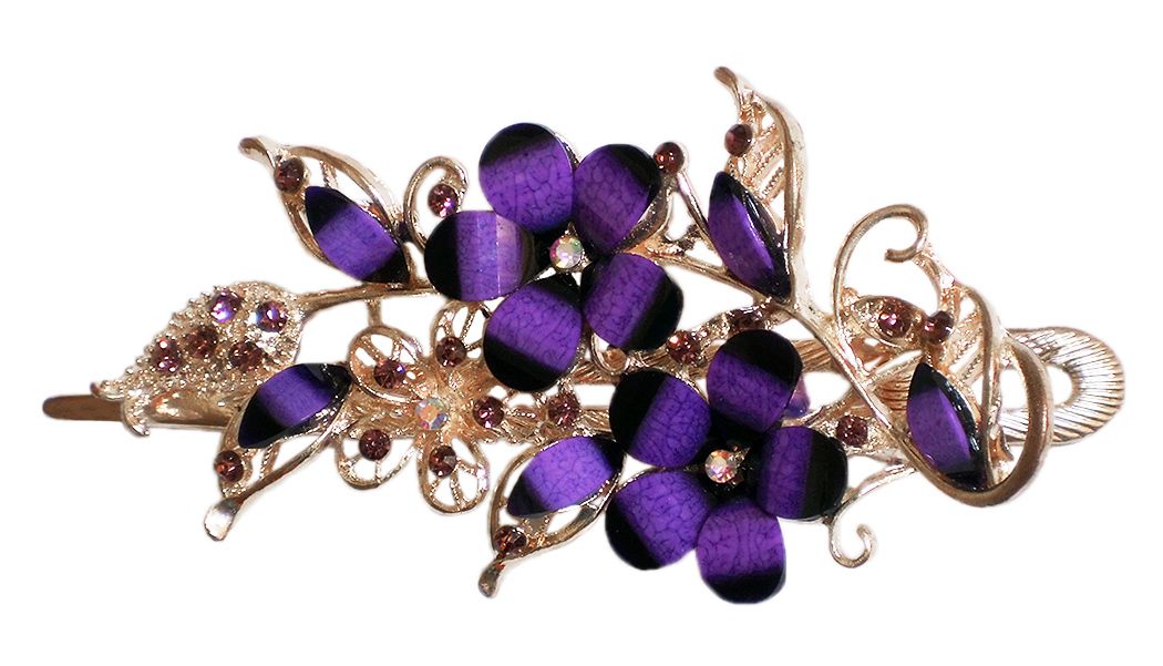 Purple Stone Studded Flower Design Press Hair Clip