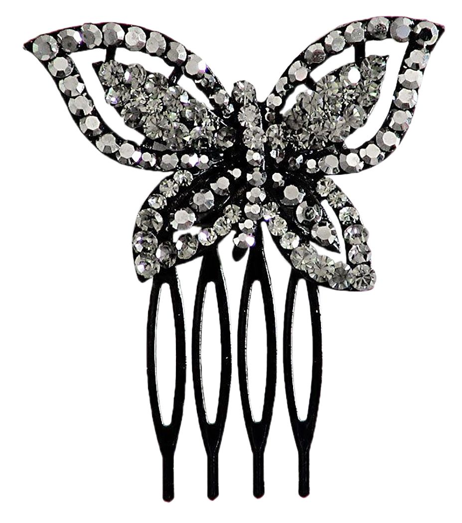 Grey Crystal Studded Butterfly Hair Comb