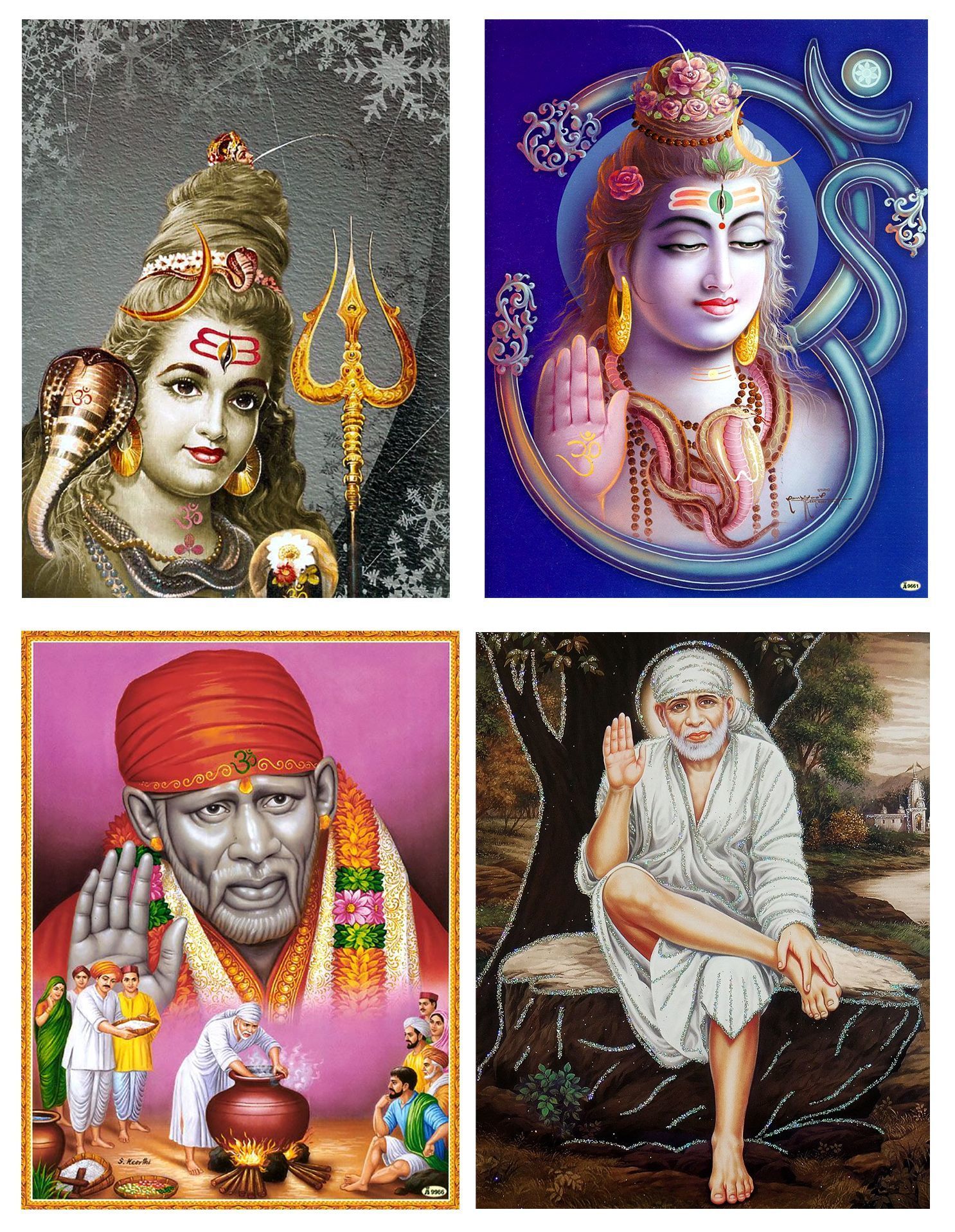 Lord Shiva and Shirdi Saibaba - Set of 4 Posters