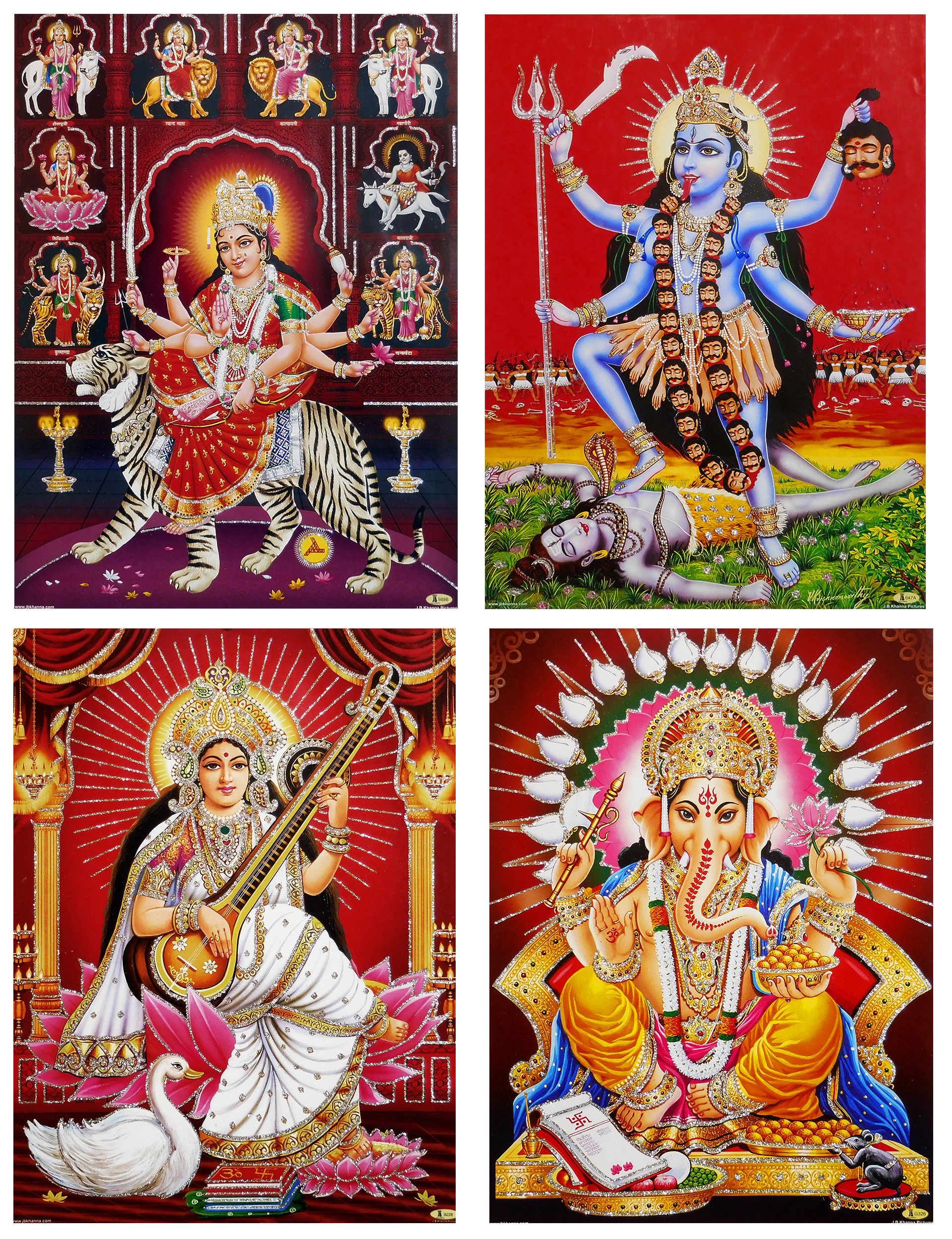 Navadurga, Kali, Saraswati, Ganesha - Unframed 4 Glitter Poster (Currently  out-of-stock)