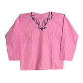 Pink Short Kurta with Embroidered Neckline